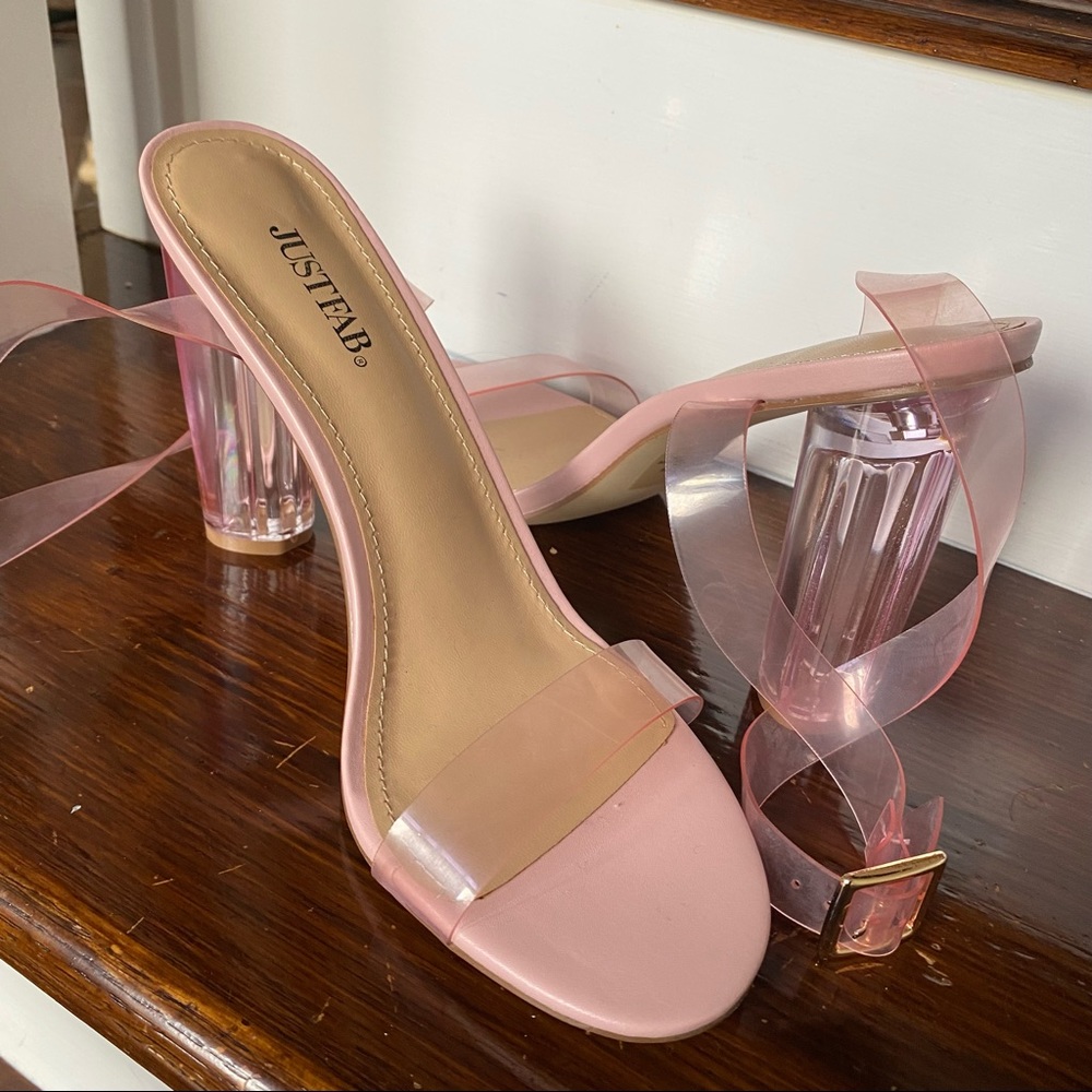 JUSTFAB Pink Heels with clear heel & straps